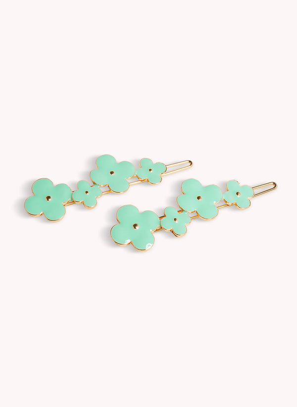 Four Leaf Clover Enamel Clip - Color: Mint Green